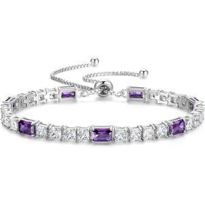 Birthstone Sterling Silver 4x6mm Gemstone Tennis Bracelet - 02-Amethyst